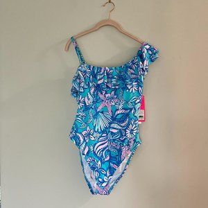 Lilly Pulitzer NWT Caelum Ruffle One-Piece Swimsuit in Amalfi Blue